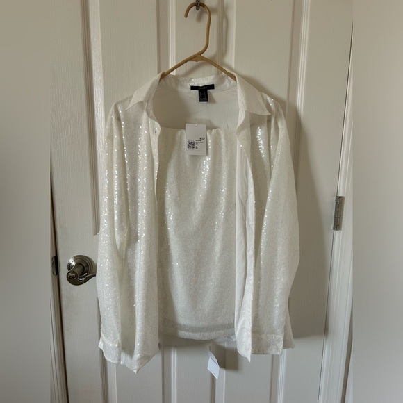 Forever 21 white sequin button up & pants set - Picture 5 of 6